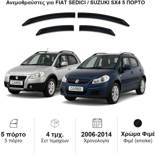 Heko Set of Windbreakers Front and Rear Car Dark Fime for Fiat Sedici Suzuki SX4 5D 2006 4pcs
