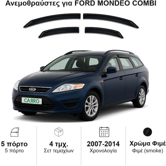 Heko Set of Windbreakers Front and Rear Car Dark Fime for Ford Mondeo 4pcs