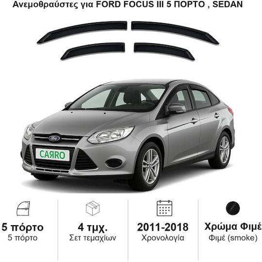Heko Satz Windabweiser Vordere und Hintere Dark Fime für Ford Focus III 4D/5D 2011 4Stück