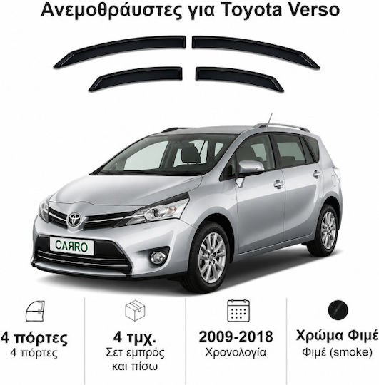 Heko Set of Windbreakers Front and Rear Car Dark Fime for Toyota Verso 4pcs