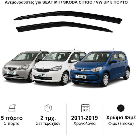 Heko Σετ Ανεμοθραύστες Αυτοκινήτου Μπροστινοί Σκούρο Φιμέ για Seat Mii Skoda Citigo 5D 2012+ 2τμχ