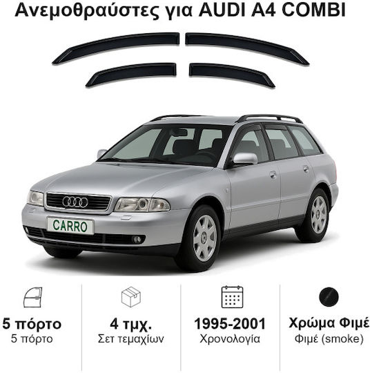 Heko Set of Windbreakers Front and Rear Car Dark Fime for Audi A4 4pcs