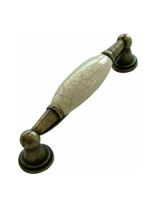 Import Hellas 2080 Antique Handle Furniture made of Porcelain & Metallic Bronze / Craquelure 80mm (Center Distance 96mm) 2080 1pcs