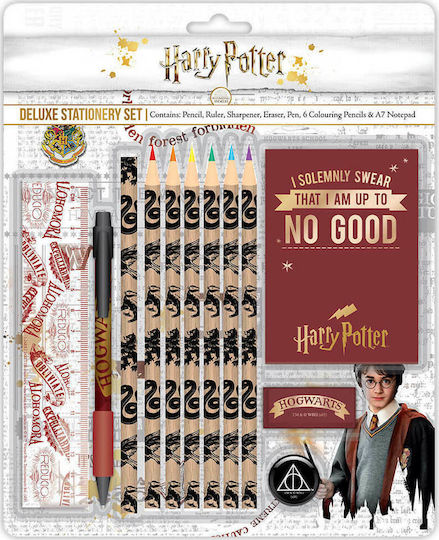 Blue Sky Studios Harry Potter Deluxe Schreibwaren Kinder Schreibwarenset mit Bleistift, Spitzer, Radiergummi, Notizbuch, Kugelschreiber, Mechanischer Bleistift und Lineal