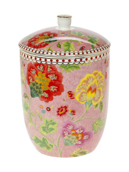 Cryspo Trio Floral Borcan pentru Biscuiți din Porțelan Roz 11x11x18buc 1buc