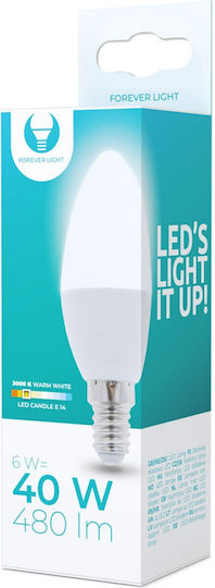 Forever Light LED крушка 6W 100mm за фасунга E14 и форма C37 Топло бяло 480лм