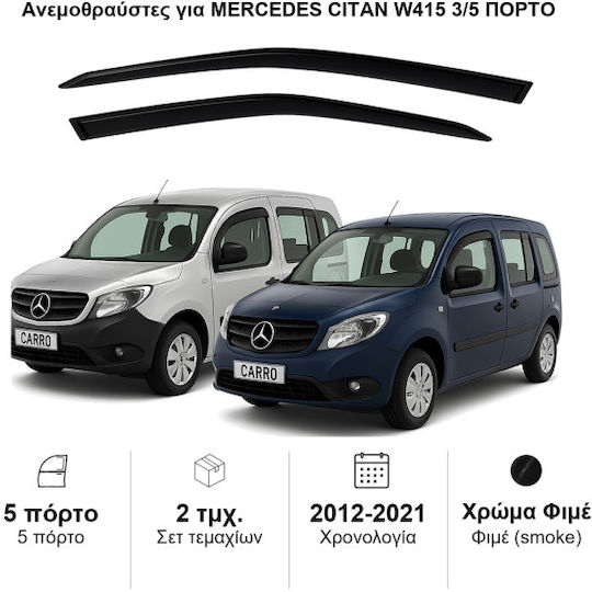 Heko Σετ Ανεμοθραύστες Αυτοκινήτου Μπροστινοί Σκούρο Φιμέ για Mercedes-Benz Citan 2τμχ
