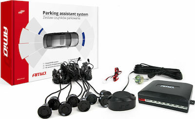 AMiO Σύστημα Παρκαρίσματος Αυτοκινήτου με Buzzer και 8 Αισθητήρες 22mm σε Μαύρο Χρώμα