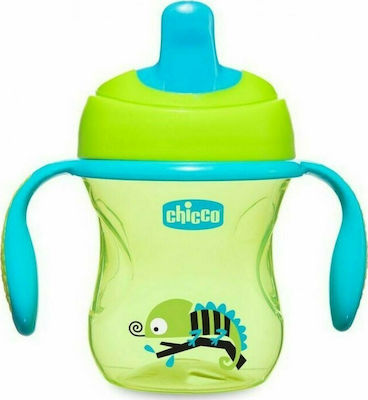 Chicco Training Cup Educational Sippy Cup Plastic with Handles Green/Blue for 6m+m+ 200ml