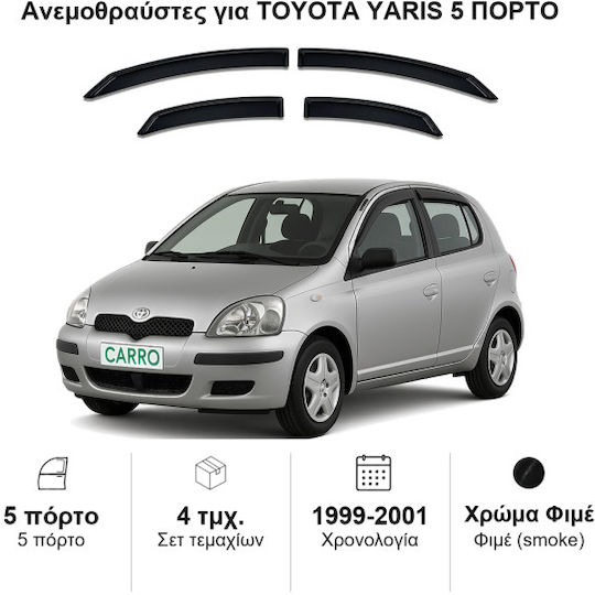 Heko Set of Windbreakers Front and Rear Car Dark Fime for Toyota Yaris 4pcs