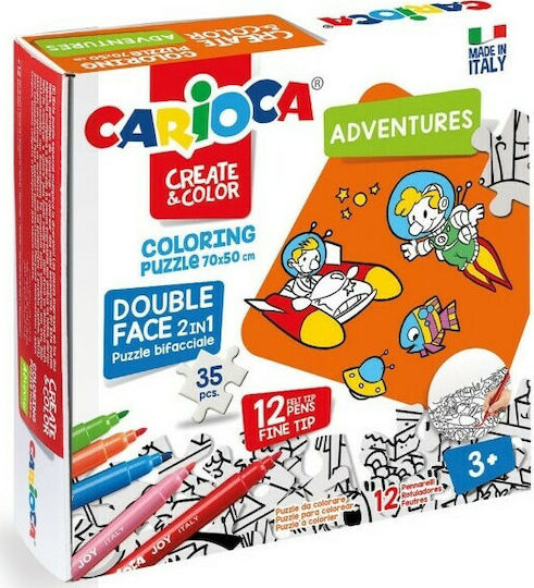Carioca Creat & Color Adventures Set de Colorat Set de puzzle de colorat cu 12 markere 70x35cm 35buc