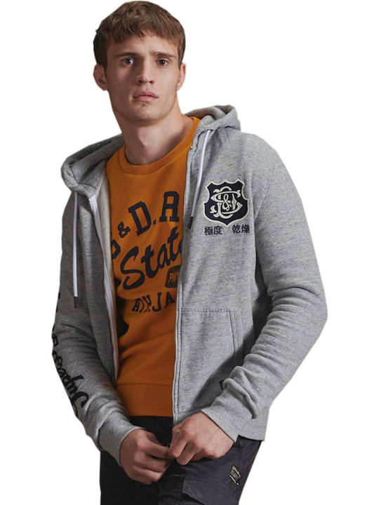 Superdry Classics Applique Jachetă cu fermoar pentru bărbați cu glugă și buzunare Gri