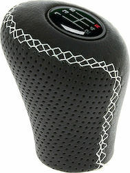 Sumex Race Sport Πόμολο Ταχυτήτων με Ανασηκωμένη Όπισθεν Leather Look με Άσπρη Ραφή Μαύρο