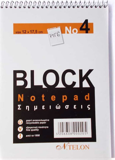N.Telon Notizblock Spirale 50 Blätter A6 Geregelt Weiß