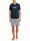 Vamp Men's Summer Cotton Pajamas Set Navy Blue