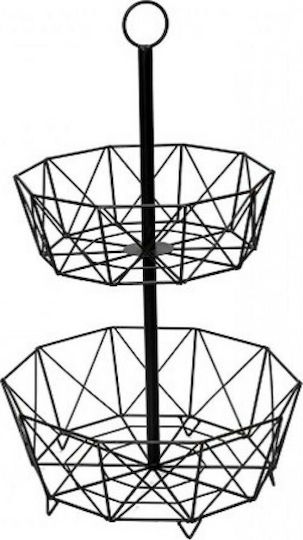 Espiel Φρουτιέρα Μεταλλική 2 Επιπέδων Μαύρη 30x37x60εκ.