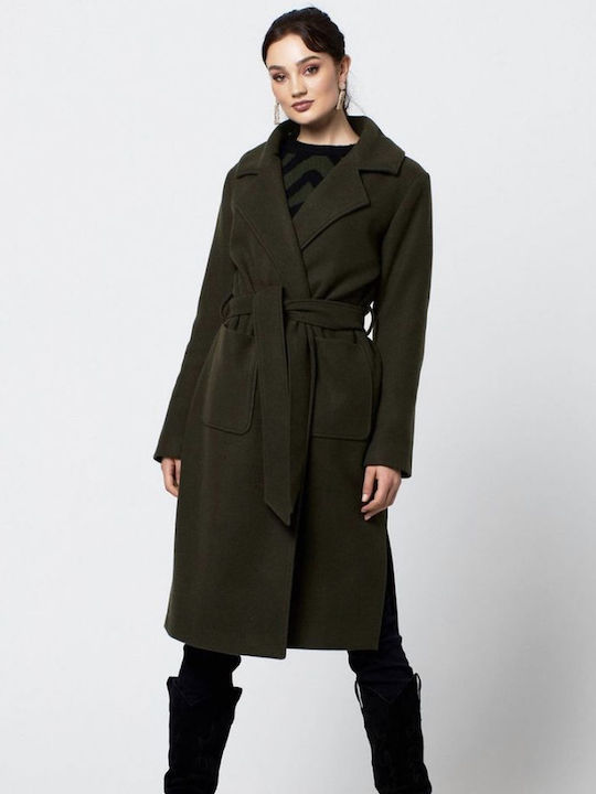 Women's Khaki Coat with Belt