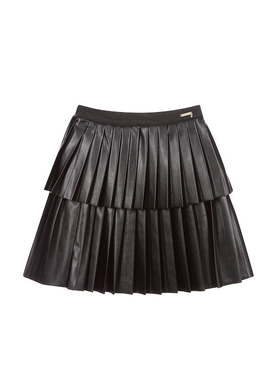 Kids' Leather Pleated Skirt Monochrome Black