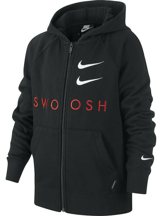 Nike Αθλητική Παιδική Ζακέτα Φούτερ με Κουκούλα για Αγόρι Μαύρη Sportswear Swoosh