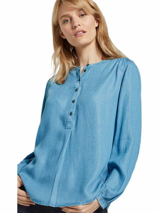 Chambray Women's Denim Long Sleeve Shirt Blue