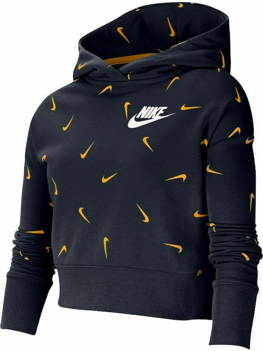 Nike Kids Cropped Fleece Sweatshirt with Hood Navy Blue Sportswear Club