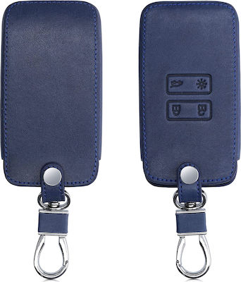 Leatherette Car Key Cover Case with 4 Buttons for Renault Blue