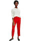 Ankle Women's Fabric Trousers with Elastic Regular Fit Red