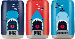 Milan Shark Attack Plastic Double Pencil Sharpener with Eraser (Μiscellaneous Designs/Colours)