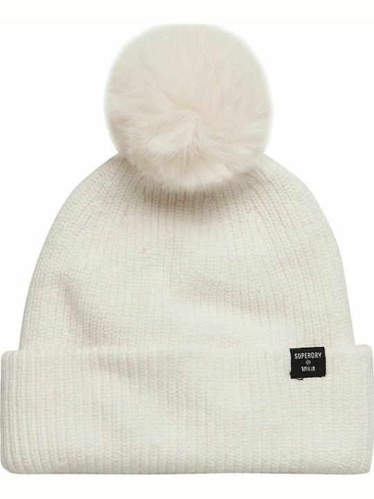 Heritage Ribbed Pom Pom Beanie Γυναικείος Σκούφος με Rib Πλέξη σε Λευκό χρώμα