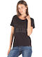 District75 220WSS-837 Summer Women's Cotton Blouse Short Sleeve Black 220WSS-837-071