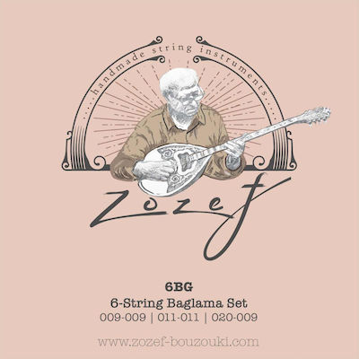 Zozef Πλήρες Σετ Χορδών για Μπαγλαμάς 6BG 6-String Baglama Set 2x.009, 2x.011, .020, .009"