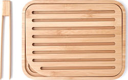 Pebbly Rectangular Bamboo Chopping Board Set for Bread with Tweezers Brown 26x20cm 2pcs