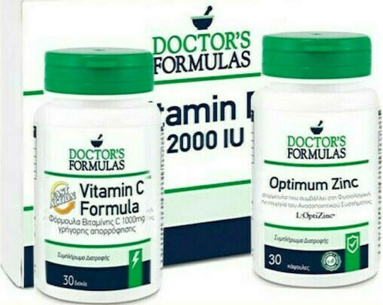 Doctor's Formulas Vitamin C Formula Fast Action 1000 mg 30 caps & Optimum Zinc 15 mg 30 tabs & Gift Vitamin D3 2000 IU 60 soft gels Multivitamin for Energy, Immune System Boost & Bone Health 30 caps