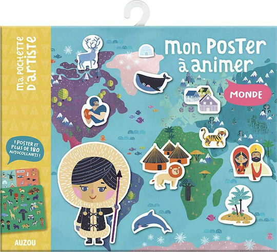 Auzou Stickers Mini Poster World for Children 3+ Years