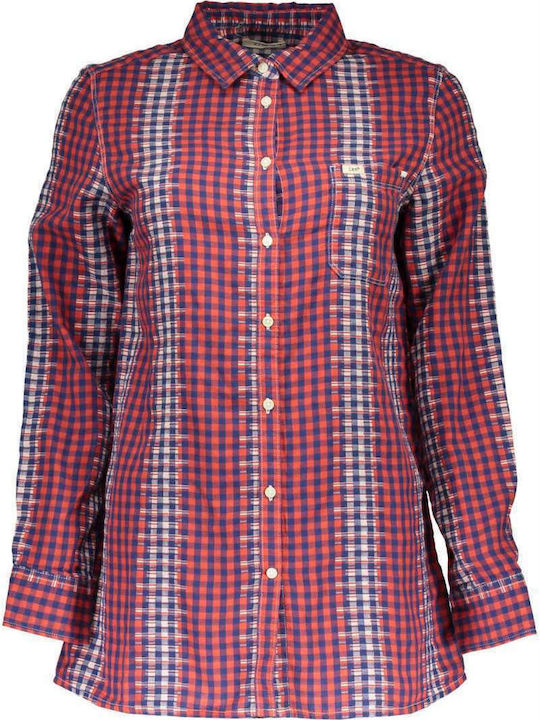 Lee Men's Shirt Long Sleeve Cotton Checked Red