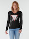 Guess Women's Blouse Cotton Long Sleeve with V Neckline Black