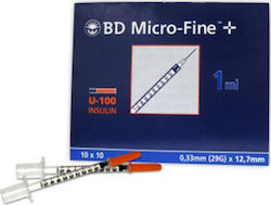 BD Micro-Fine+ U-100 Insulin Βελόνες Ινσουλίνης 29G x 12.7mm 1ml 100τμχ