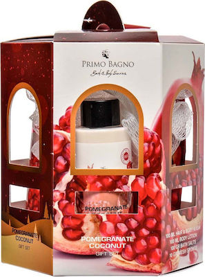 Primo Bagno Lantern Pomegranat Skin Care Set for Moisturizing & Cleaning Body Cleaning with Bath Salts , Bubble Bath , Body Cream & Sponge