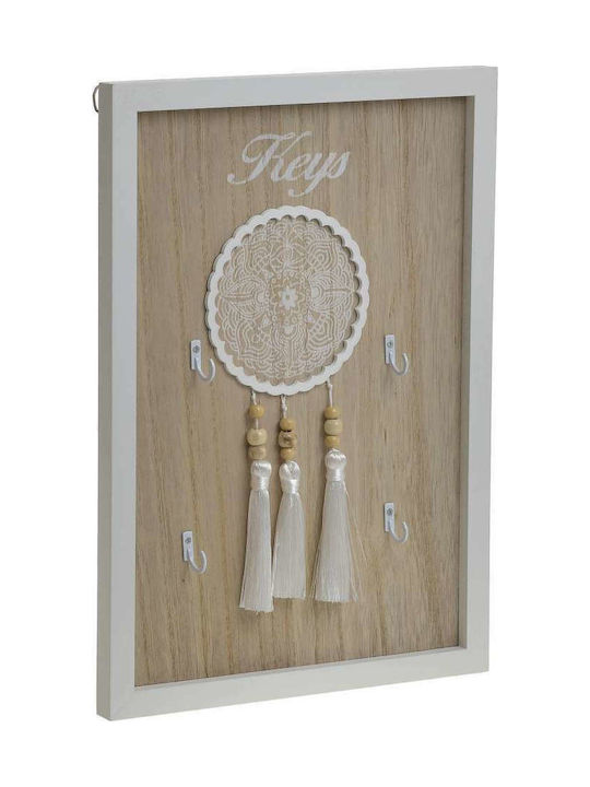 Click Wall Key Holder Wooden Natural-White 4 positions 26x2x36cm