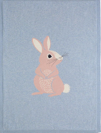 Bizzi Growin Κουβέρτα Αγκαλιάς & Λίκνου Bunny Βαμβακερή Γαλάζια 70x90εκ.