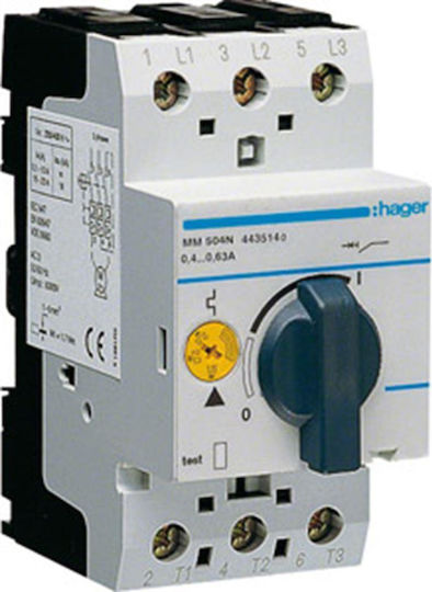 Hager Industrial Thermomagnetic Θερμομαγνητικός Διακόπτης 0.40-0.63A Τριφασικός MM504N