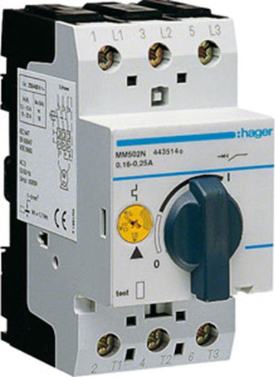 Hager Θερμομαγνητικός Διακόπτης 3Φ 0,16-0,25Α MM502N
