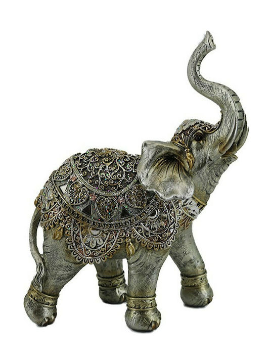 Καρβούνης Διακοσμητικός Ελέφαντας Πολυρητίνης Ασημί 21x9x24cm