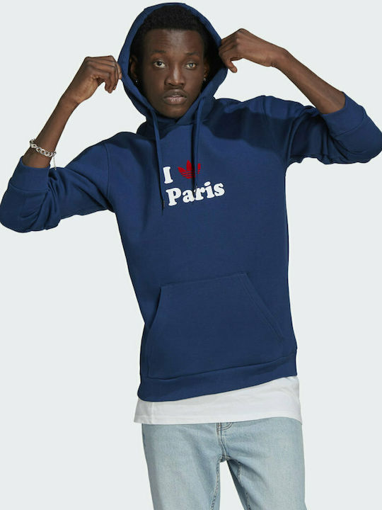 Adidas Trefoil Paris Herren Sweatshirt mit Kapuze und Taschen Mystery Blue