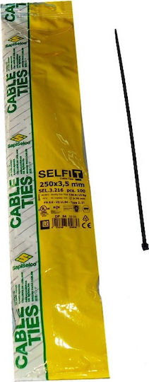Sapiselco Кабелни Аксесоари Пластмасови 250mmx3.5mm в Черен Цвят 100 бр SEL.3.216