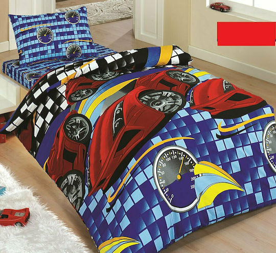 Mc Decor Bettwäsche-Set Einzel aus Baumwolle & Polyester Cars Blau 170x270cm 3Stück