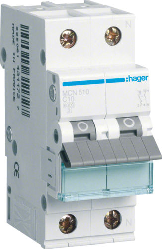 Hager Automatic Circuit Breaker 10A Double-pole AC MCN510