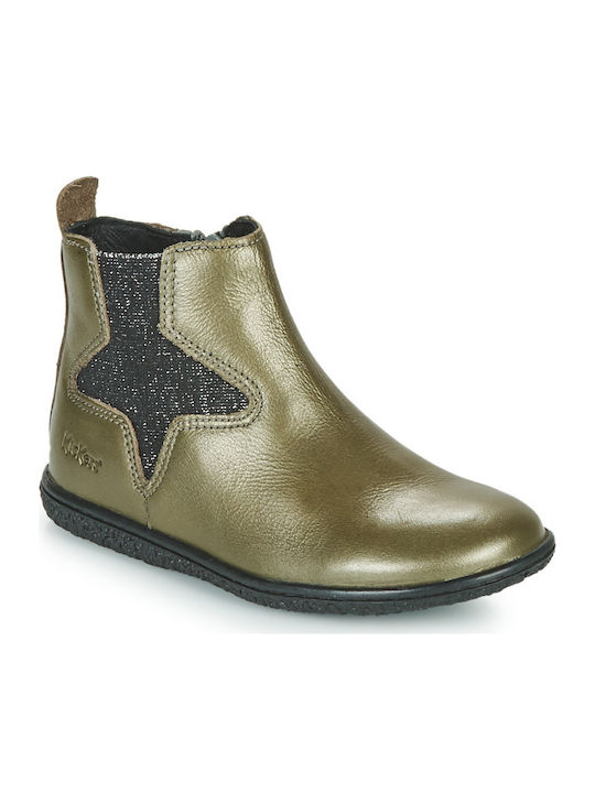 Kickers Vermillon Leather Kids Boots with Zipper Khaki