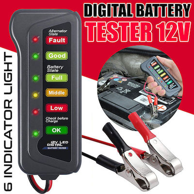 30020011 Αναλογικό Battery Tester με Κροκοδειλάκια 12V