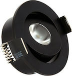VK Lighting VK/04126/B/W Στρογγυλό Μεταλλικό Χωνευτό Σποτ με Ενσωματωμένο LED και Θερμό Λευκό Φως 3W Κινούμενο σε Μαύρο χρώμα 5.2x5.2cm